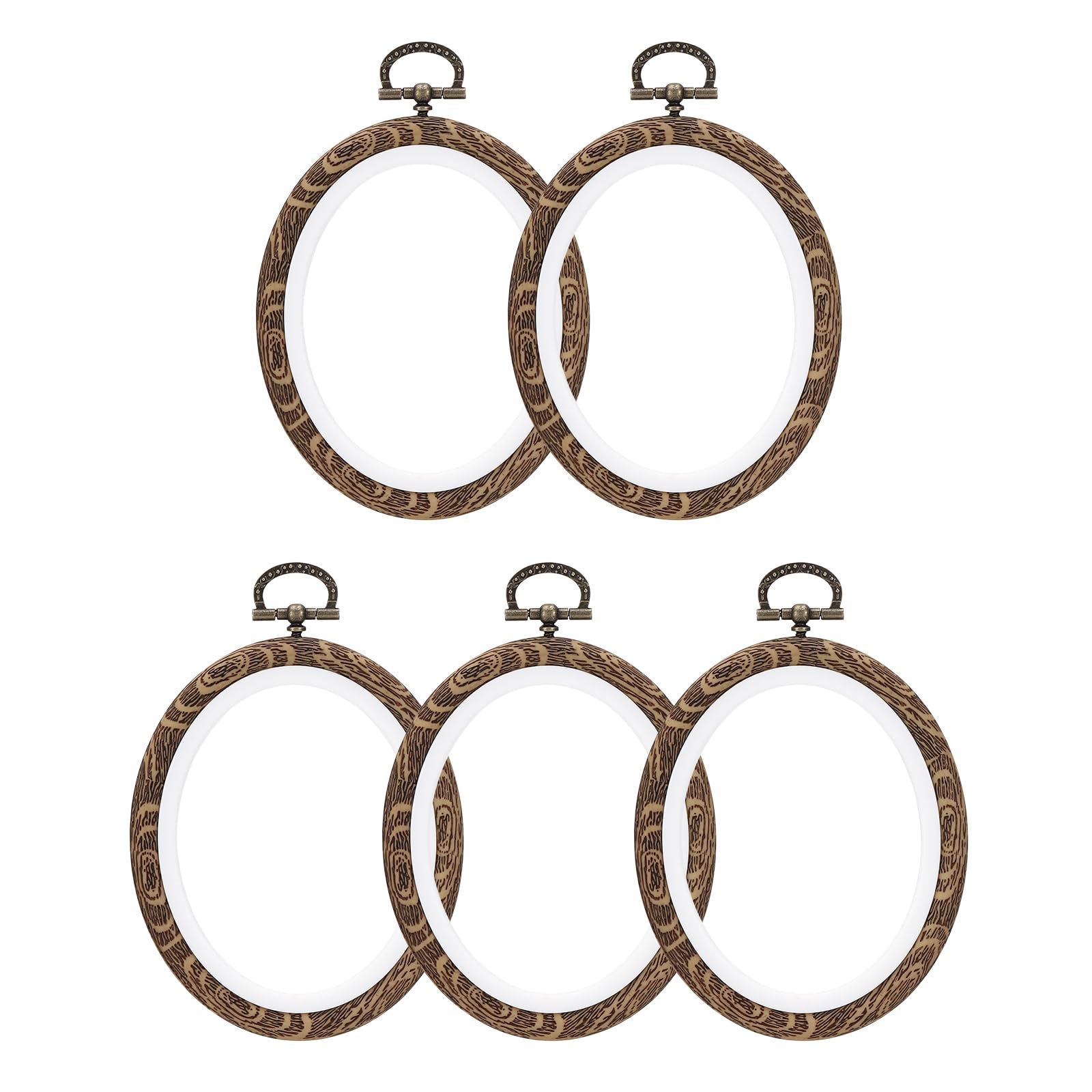 PATIKIL 4x3.5inch Embroidery Hoops, 5Pieces Imitated Wood Oval Frame Cross Stitch Hoop Ring for Embroidery Art Craft Sewing Ornaments Hanging Decoration
