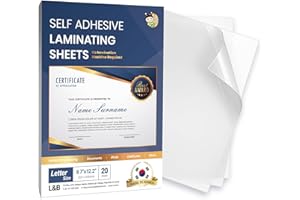 No Heat Laminating Sheets Self Sealing 8.7 x 12.2 Inch, 20 Pack, 4mil Thickness, Transparent, No Machine Self Adhesive Laminating Sheets, Protect documents and Photos [Letter Size] by HA SHI