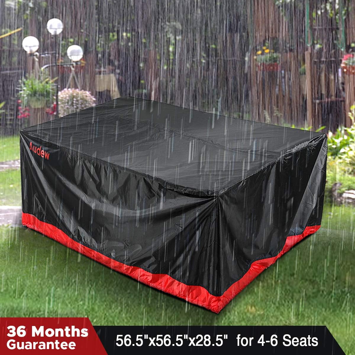Audew Patio Furniture Covers 420D Upgrade Version Patio Table Cover Oxford Polyester Outdoor Furniture Covers Waterproof Fits for 6-8 Seats Blcak-Red 90.5''x64.5''x28.5'': Furniture & Decor