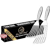 Gourmet Easy Fish Spatula Set, Ultra-Thin Edge for Easy Turning &amp; Flipping | Stainless Steel Metal Spatula, One-Piece Design, Ergonomic Non-Slip Grip, Versatile Use, Dishwasher Safe, 5-Year Warranty