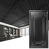 Art3dwallpanels Drop Ceiling Tiles, 2x4 Ft, 12 Pack, 24x48 Inch, Black | PVC Decorative 3D Wall Panel, Glue Up Ceiling Covering, For Basement Kitchen Bathroom, Cover 96 Sq. Ft