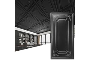 Art3dwallpanels 12 Pack Drop Ceiling Tiles, 2x4 Ft PVC Decorative 3D Wall Panel, Glue Up Ceiling Covering Panels for Basement Kitchen Bathroom, 24x48 Inch, Cover 96 Sq. Ft, Black