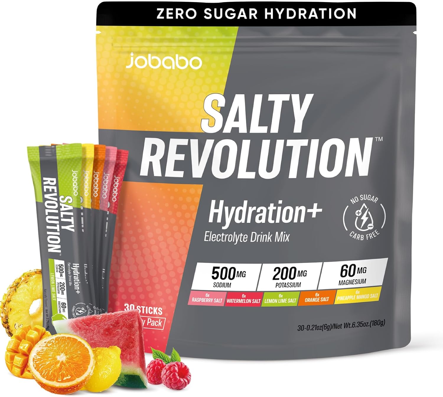 Jobabo Salty Revolution Electrolytes Powder Packets | Keto, Energy & Sports Hydration Support | No Sugar, Gluten-Free | Drink Mix Variety Pack (30 Sticks)