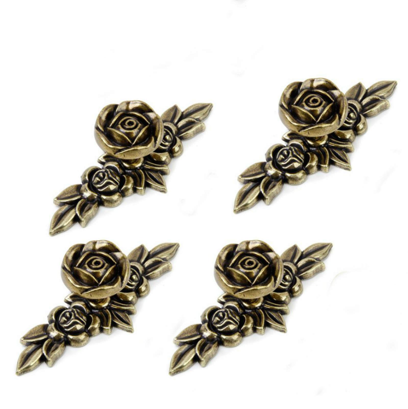 Photo 1 of Joyindecor Antique Euro Rose Cabinet Knobs with Backplate, Shabby Chic Kitchen Zinc Alloy Flower Drawer Pull Handles for Dresser Vanity Nightstand Cupboard Wardrobe, 4 Pack (Bronze)