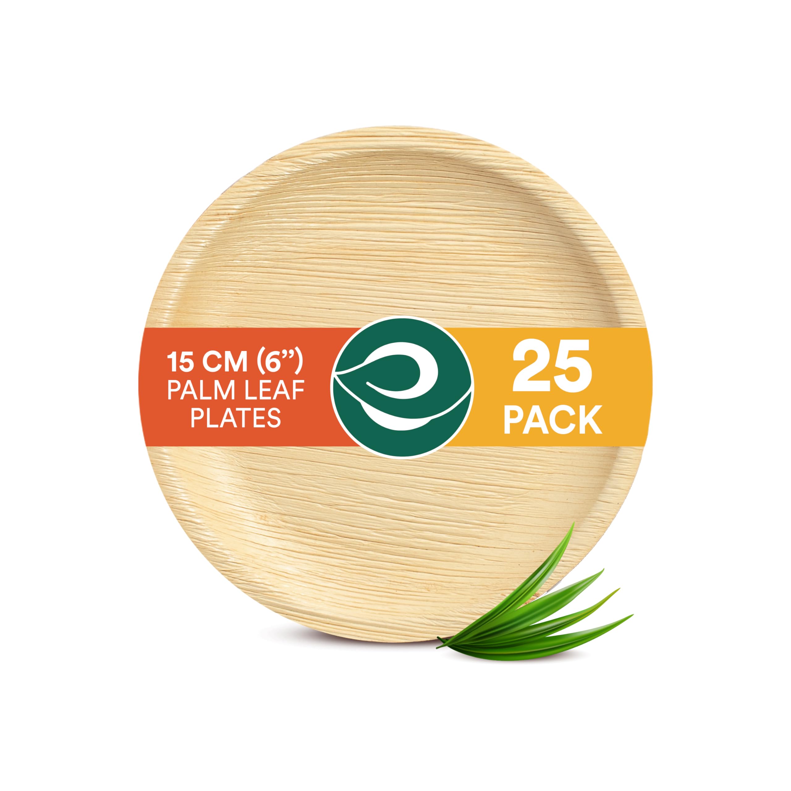 ECO SOUL Palm Leaf Plates 6”(15cm) Round (25 Count) Small Bamboo Plate |Eco Friendly, Biodegradable, Compostable Heavy-Duty Plate, Disposable Plates for Dinner, Party & Events