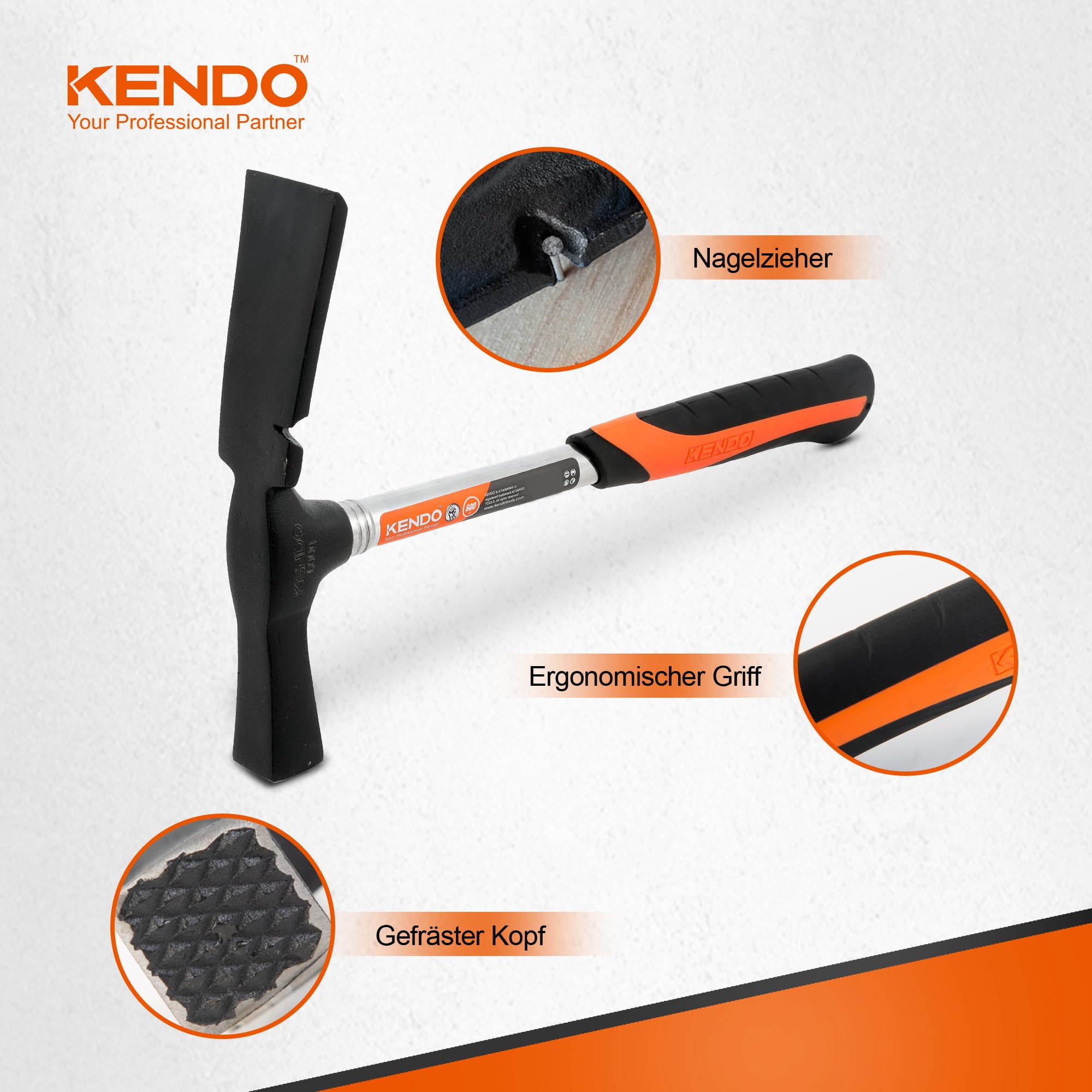 KENDO Maurerhammer 600g - Berliner Form - Länge: 325 mm - 2 Komponentengriff 2