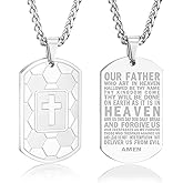 Easter Basket Stuffers - Soccer Bible Verse Cross Necklace for Men Stainless Steel Cross Pendant Religious Gift Soccer Sports Jewelry Birthday Christmas Gifts for him Kids Boys Men Teens dad