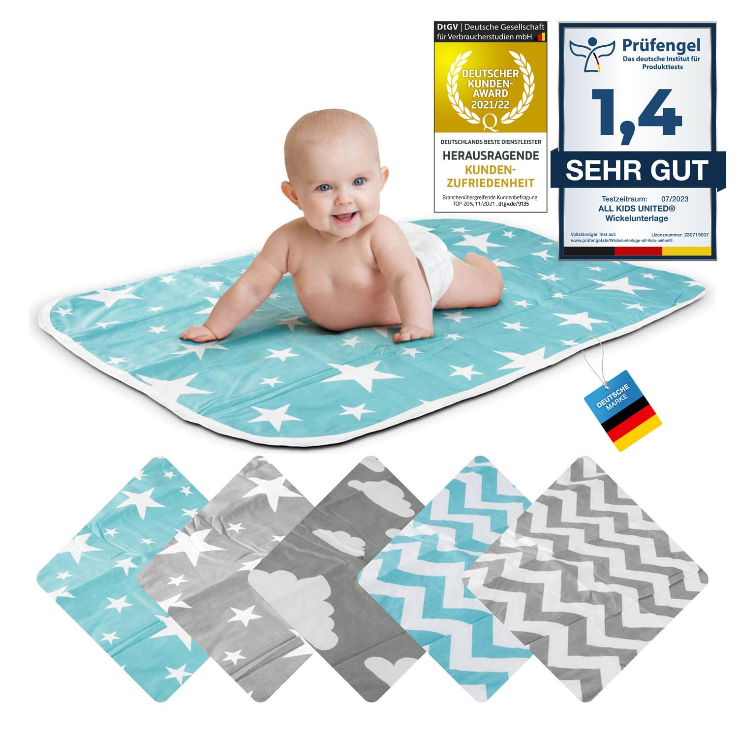 all Kids United Changing Mat Baby Changing Blanket Pad for Babies and Toddlers; Breathable, Washable, Reusable; 50 x 70 cm (Star Blue)