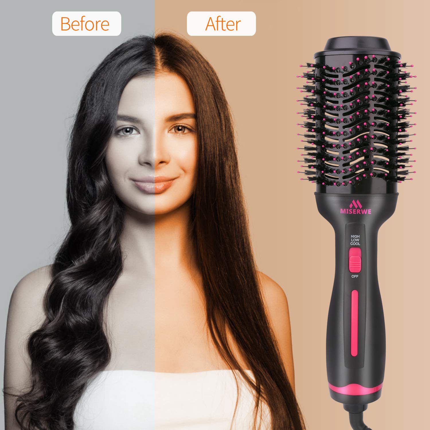 Magic Hair Dryer Brush Hot Air Brush Hair Dryer Volumizer Brush Hair Blower Multi-functional Hair Straightener & Curler Brush 3-in-1 Negative Ion Styling Hot Air Brush Comb for Women : Beauty