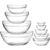 Lawei Set of 9 Glass Mixing Bowls - Glass Nesting Bowls Prep Bowl Clear Salad Bowls for Kitchen Prep Salad, Cereal, Ice Cream, Pasta, Fruits
