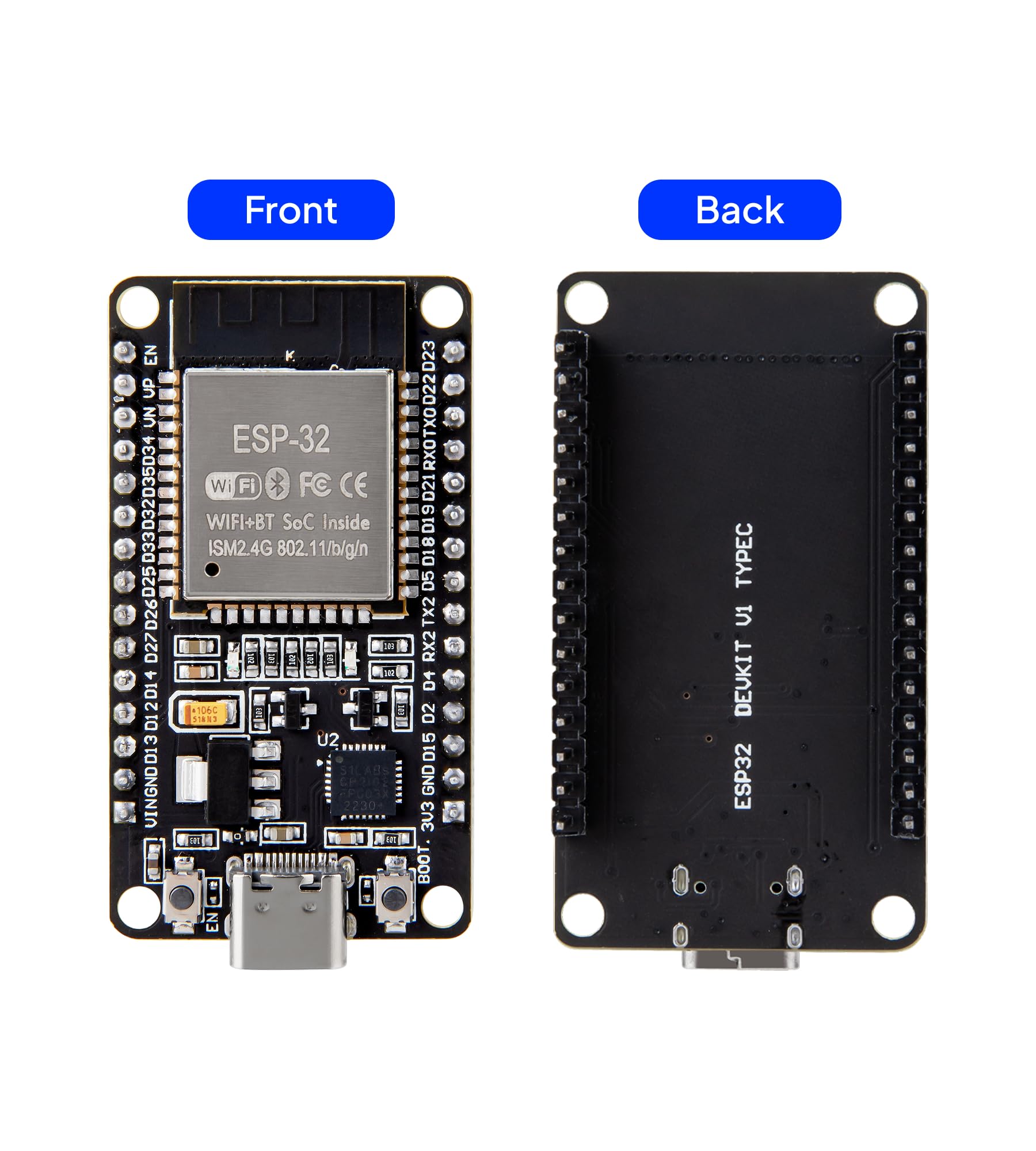 ELEGOO 3PCS ESP-32 Development Board USB-C, 2.4GHz Dual Mode WiFi+Bluetooth Dual Core Microcontroller for Arduino IDE, Support AP/STA/AP+STA, CP2102 Chip