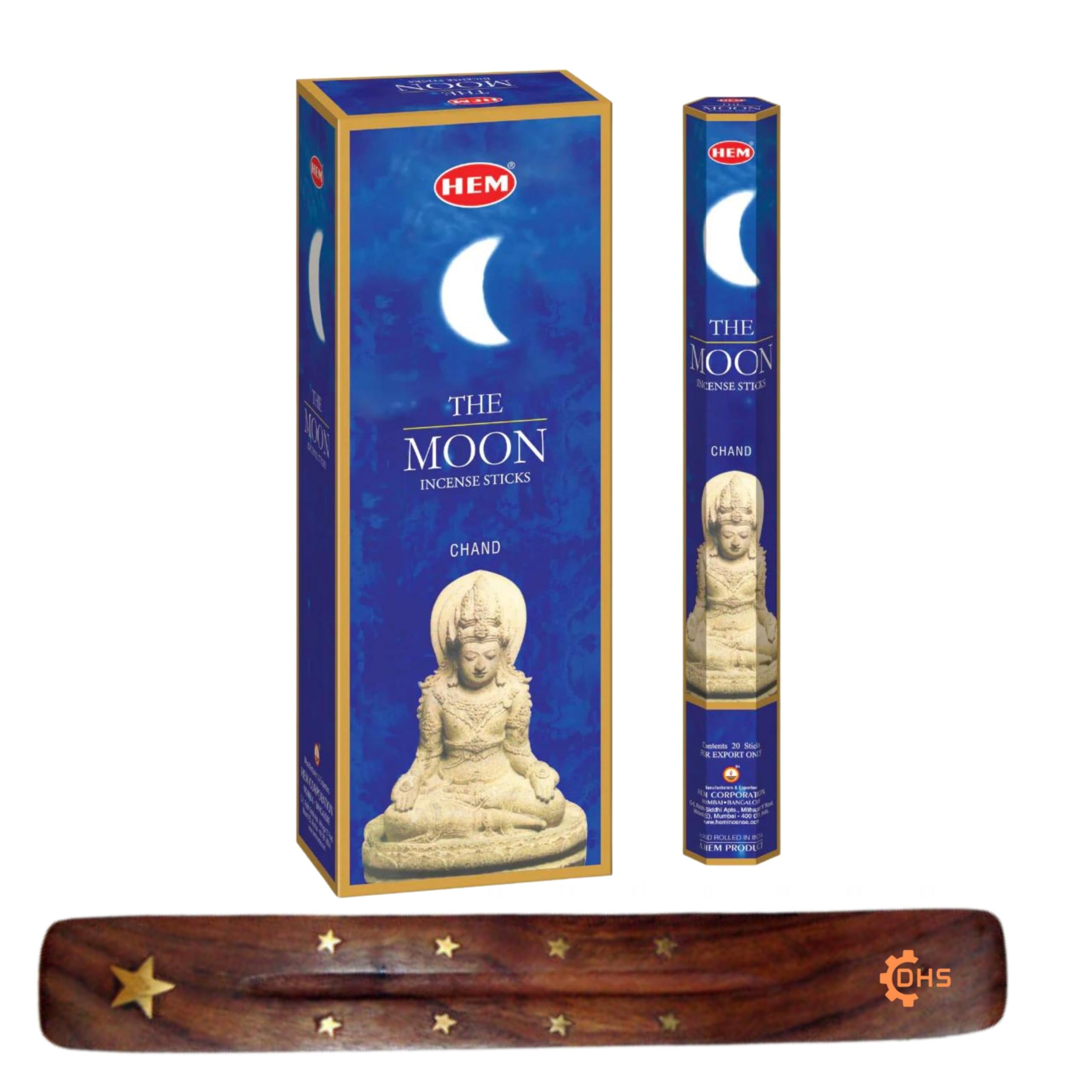 HEM Incense sticks PRECIOUS MOON Full box of 6 with DHS incense stick holder for Yoga, Meditation, Healing, Spirituality, Aromatherapy, Incense Spa and Relaxation…