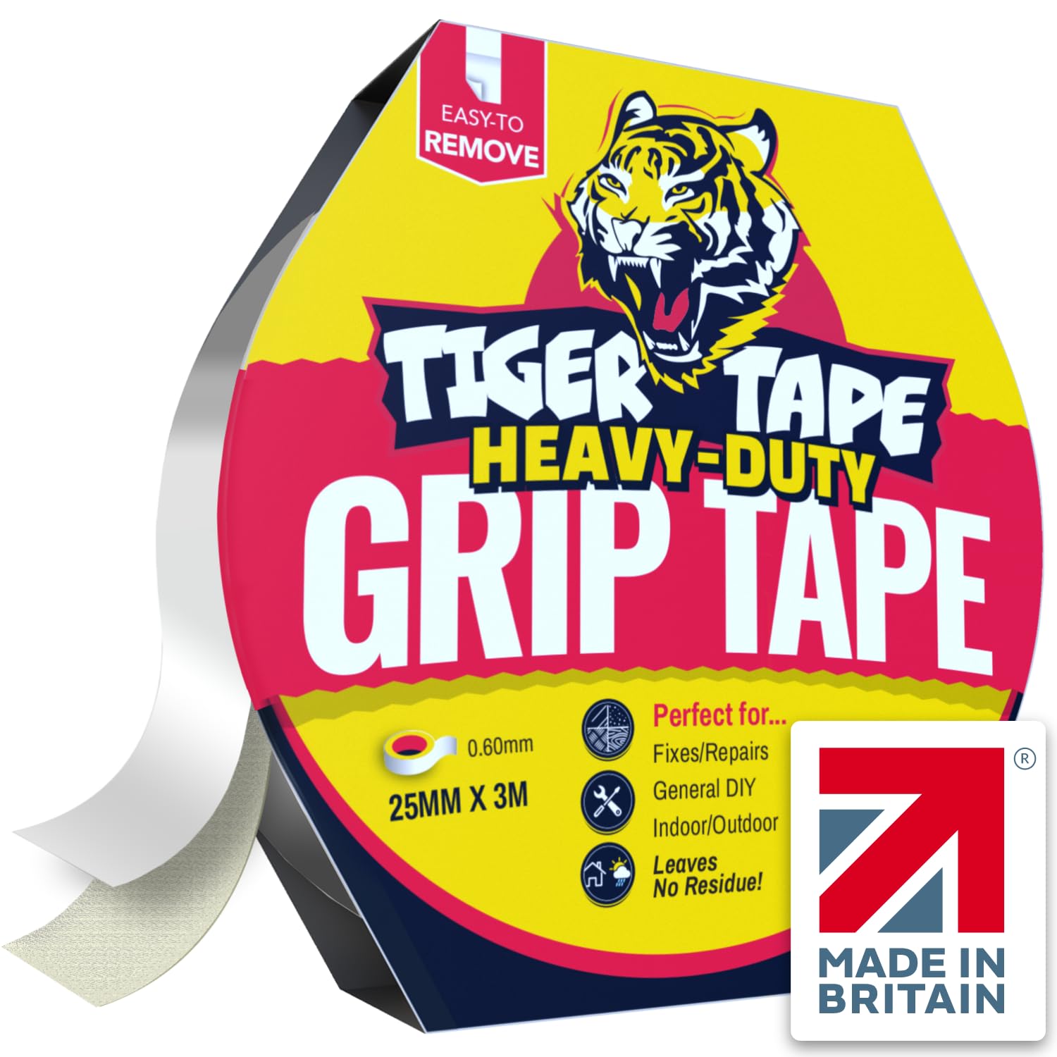 Tiger Tape® UK Made. Thick, Strong Double Sided Sticky Tape. Heavy Duty, Removable, No Residue No Mess. Works on anything - Rugs, Woods, Brick, Glass. Sticky Gripper Tape. Mount, Grip, Hold.