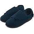 HomeTop Men's Corduroy Slippers Comfy Adjustable Hook and Loop Memory Foam Wide Indoor House Shoes for Diabetic Swollen Feet