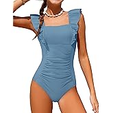 NECIOUS Girls Swimsuit Ruffle Adjustable Straps One Piece Bathing Suit Solid Color Ruched Girls' Swimwear 9-16Y