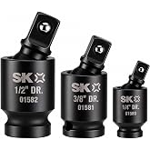 SK Pinless Impact Universal Joint, Swivel Socket Adapter Set 1/4" 3/8" 1/2" | 3-Piece 360&deg; Wobble Adapter Set, 2X ANSI/ASME Torque, CR-MO Steel, 30&deg; Maximum Operating Flex Angle, Thick Walls &amp; Pin Holes