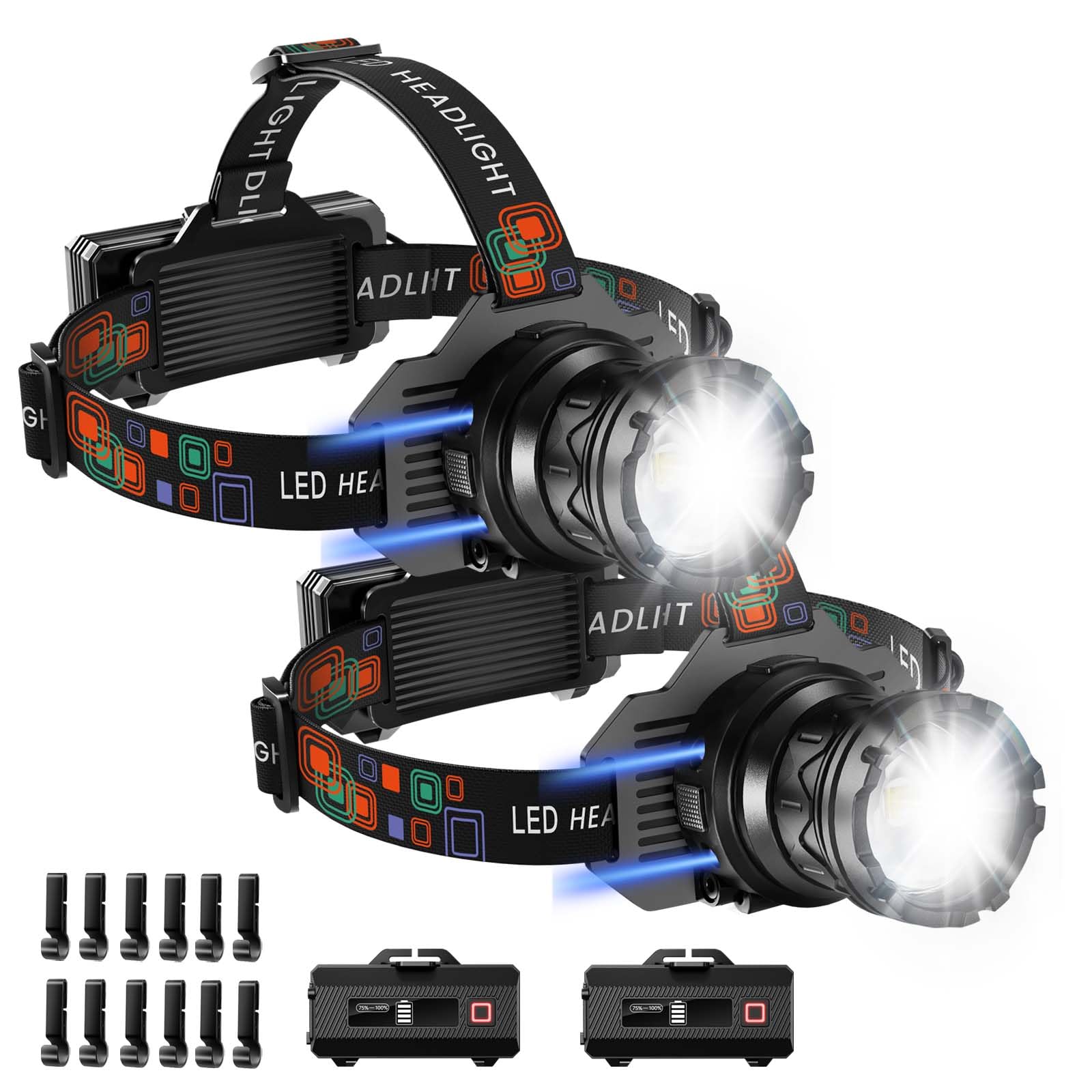 Photo 1 of INECOKS 2Pack Rechargeable Headlamp Super Bright, 3000LM Motion Sensor Head Lamp with 9 Modes, Zoomable Headlamp for Adults 90° Adjustable, IPX7 Waterproof High Power Head Light for Fishing Camping