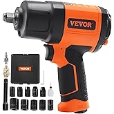 VEVOR 1/2-Inch Air Impact Wrench - High Torque 1400 ft-lbs - Lightweight 4.6 lb - Includes 11-Piece CR-V Steel Impact Socket Set & Carrying Case