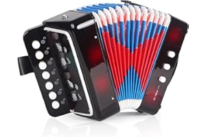 Lotkey 7 Key Kids Accordion, 3 Bass Mini Accordion Instrument, Lightweight and Durable Portable Design for Students, Children, Beginners to Practice (Black)