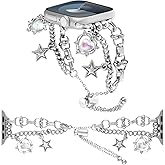 WONMILLE Bracelet Compatible with Apple Watch Band 38mm 40mm 41mm 42mm 44mm 45mm 49mm, Feminine Cute Pendants Dressy iWatch Series 9 8 7 6 5 4 3 2 1 SE Metal Chain Charms for Women