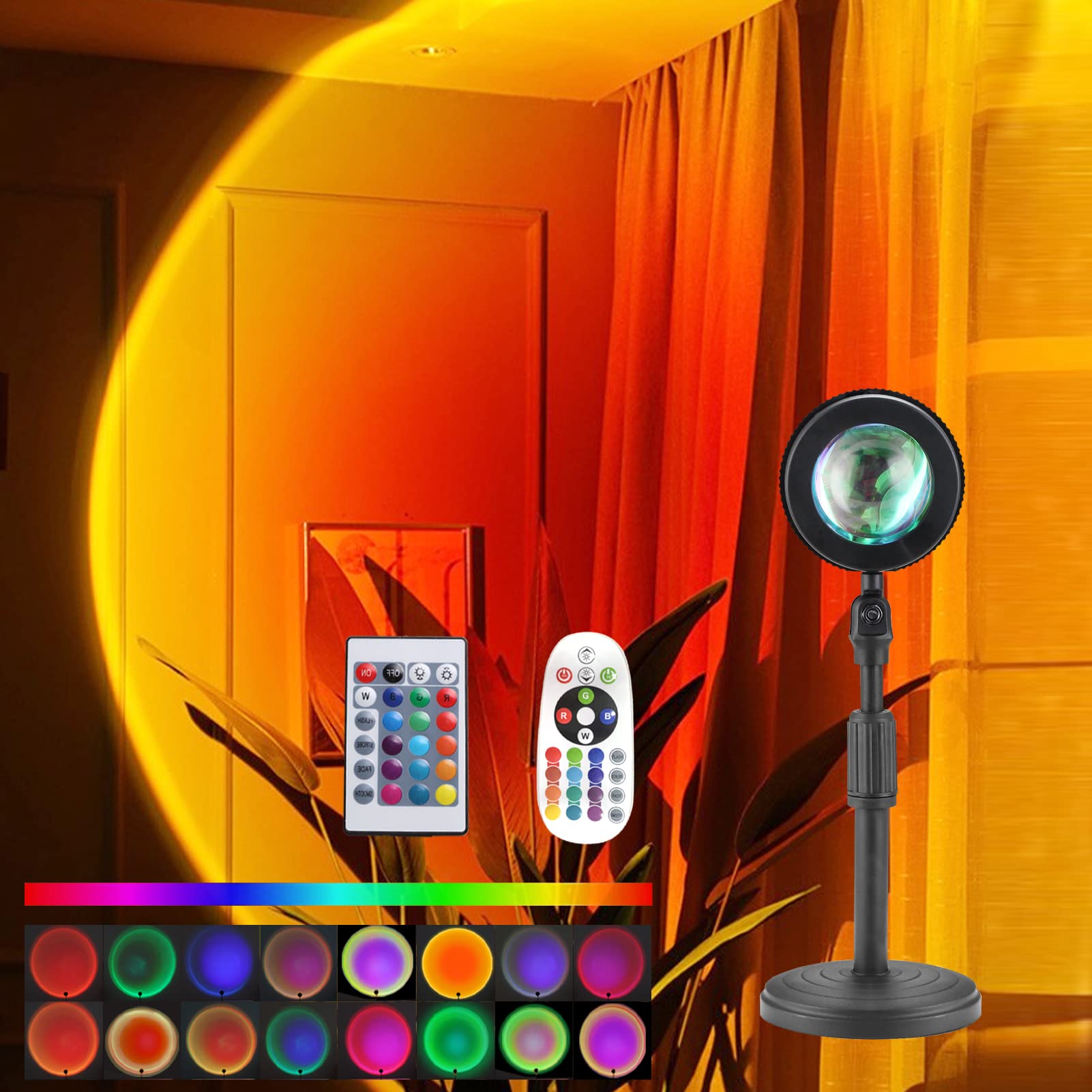 Sunset Lamp with Remote Control, 180 Degree Rotation and Retractable Sunset Projection Lamp with USB Charge for Adults, Couples, Bedroom