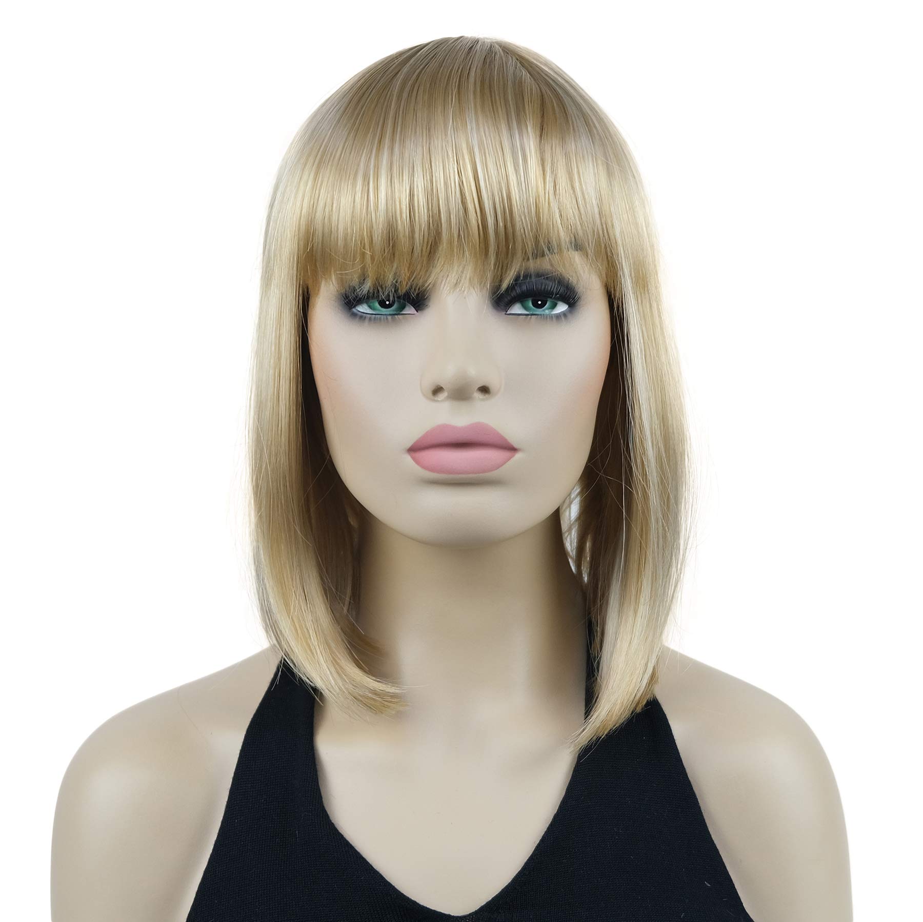 Lydell 10" Short Straight Bob Hair Wigs with Bangs Synthetic Hair Cute Wigs (24H613 Blonde Highlights)