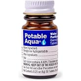 Potable Aqua Water Purification Treatment - Portable Drinking Water Treatment for Camping, Emergency Preparedness, Hurricanes, Storms, Survival, and Travel (50 Tablets), Black, single pack