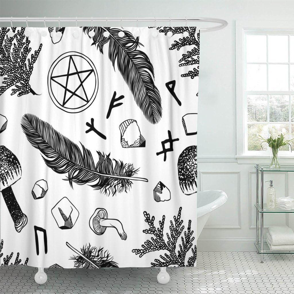 TOMPOP Shower Curtain Boho Witchcraft Pattern Ritual Things Wicca Attributes for Young Waterproof Polyester Fabric 72 x 72 Inches Set with Hooks