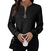 BLENCOT Sweatshirts for Women Crew Neck Long Sleeve Half Zip Quilted Pullover Tops Textured Solid Casual Fashion Fall Tops