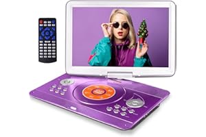 HOTHAT 16.9'' Portable DVD Player with 14.1'' Large Swivel HD Screen, Kids DVD Players Portable with 6 Hrs 5000mAH Rechargeable Battery【Upgraded】, Sync TV, Support USB/SD Card, with Car Charge,Purple