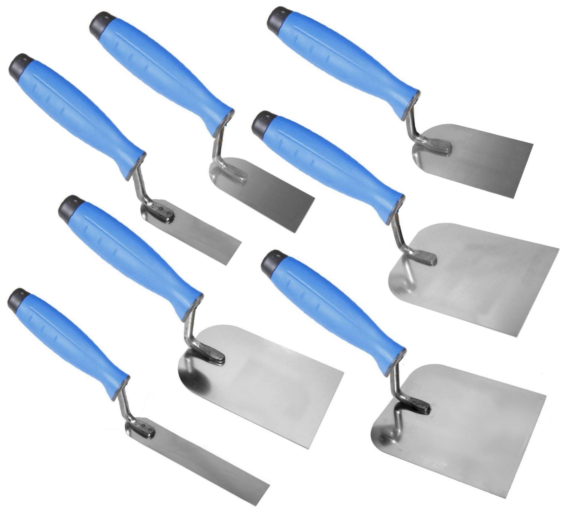 7 x Stainless Margin Stucco Trowel, Bucket Trowel Plastering Rendering DIY Tools (Set)
