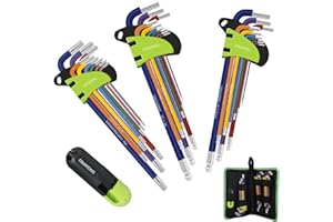 SAKSIAPRO Allen Wrench Set Ball End, 29-Piece Long Arm Allen Key Set, Metric(1.5mm-10mm) and SAE(1/16"-3/8") Hex Key Set, Torx Star(T10-T50) Allen Wrench Set, T Handle and Tool Storage Bag