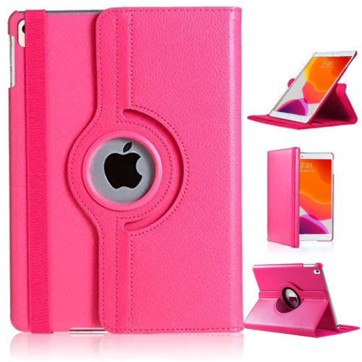 For iPad 10.2 Case 9th 8th 7th Generation (2021/2020/2019) [360 Rotating Stand] [Auto Sleep/Wake] PU Leather Smart Folio Protective Tablet Cover 10.2 inch (PINK)