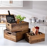 TIMRIS Set of 3 Rustic Distressed Wood Nesting Crates, Farmhouse Decorative Wooden Storage Boxes, Vintage Reclaimed Wood Bask