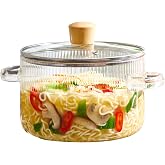 Le'raze Glass Cooking Pot with Lid - 1.6L (54oz) Heat Resistant Borosilicate Glass Cookware Stovetop Pot Set - Simmer Pot with Cover Safe for Soup, Milk, Baby Food, Clear