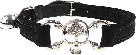 Collier Pour Chat En Velours Doux Et Clochette Diamant Et Tete De Mort Pour Chaton Amazon Fr Animalerie