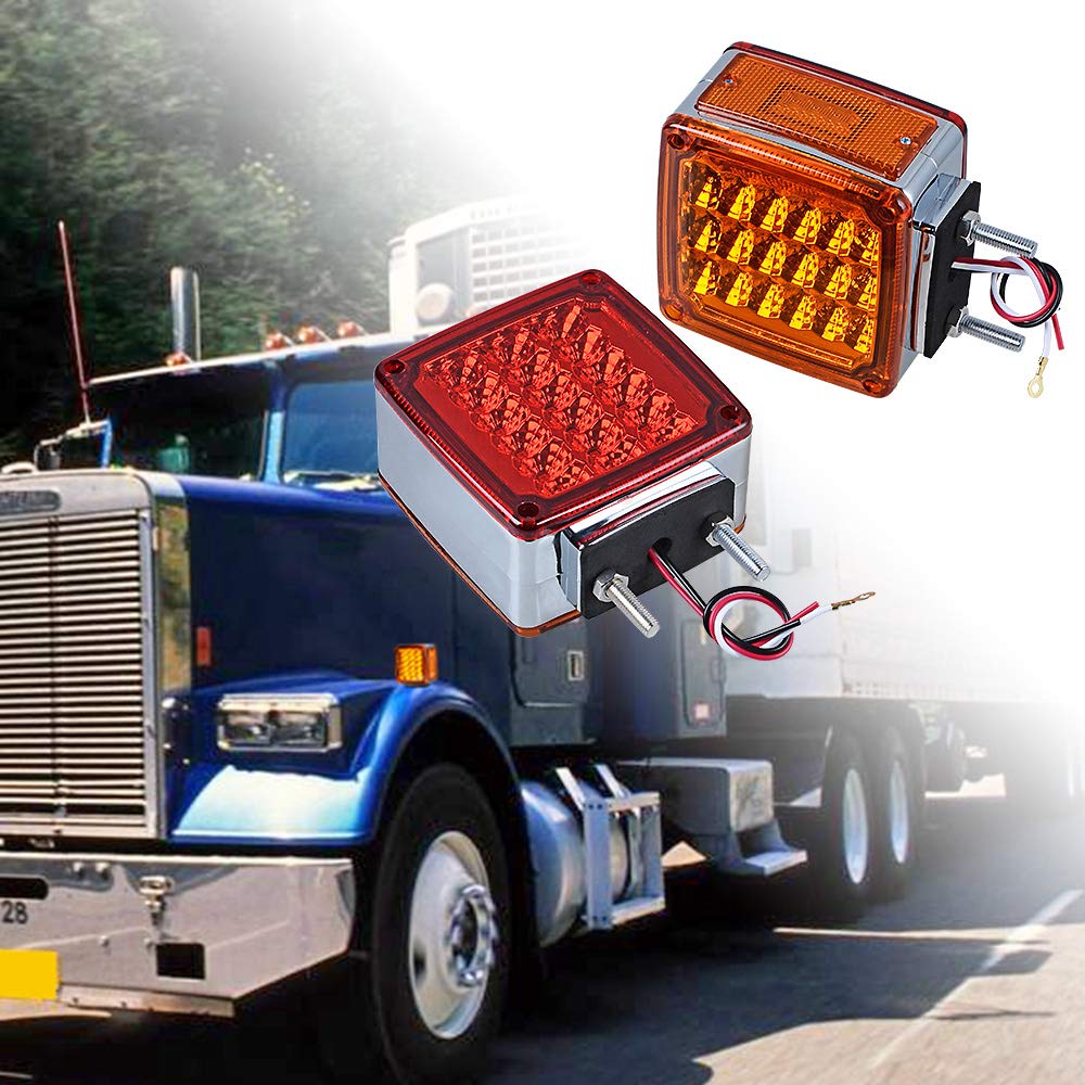 2X LED Pedestal Lights Amber/Red Double Face 39 Turn Signal Corner