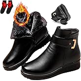 Women's Genuine Leather Wool Orthopedic Boots,Brown Leather Orthopedic Boots Wool Lined Winter Boots with Zipper