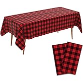 Red and Black Checkered Tablecloth, 2 PCS Plastic Buffalo Plaid Tablecloth 108" x 54" Disposable Tablecloth Waterproof Red Table Cloth Rectangle Table Cover for Picnic Birthday Christmas Party Decor