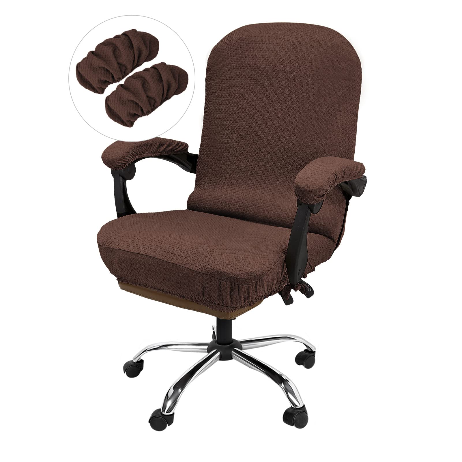Photo 1 of NeColorLife Office Chair Cover with Armrest Covers Stretchable - Zippered High Back Seat Cover for Extra Large Executive Desk Chairs, Big Tall Man(X-Large Size, Coffee)