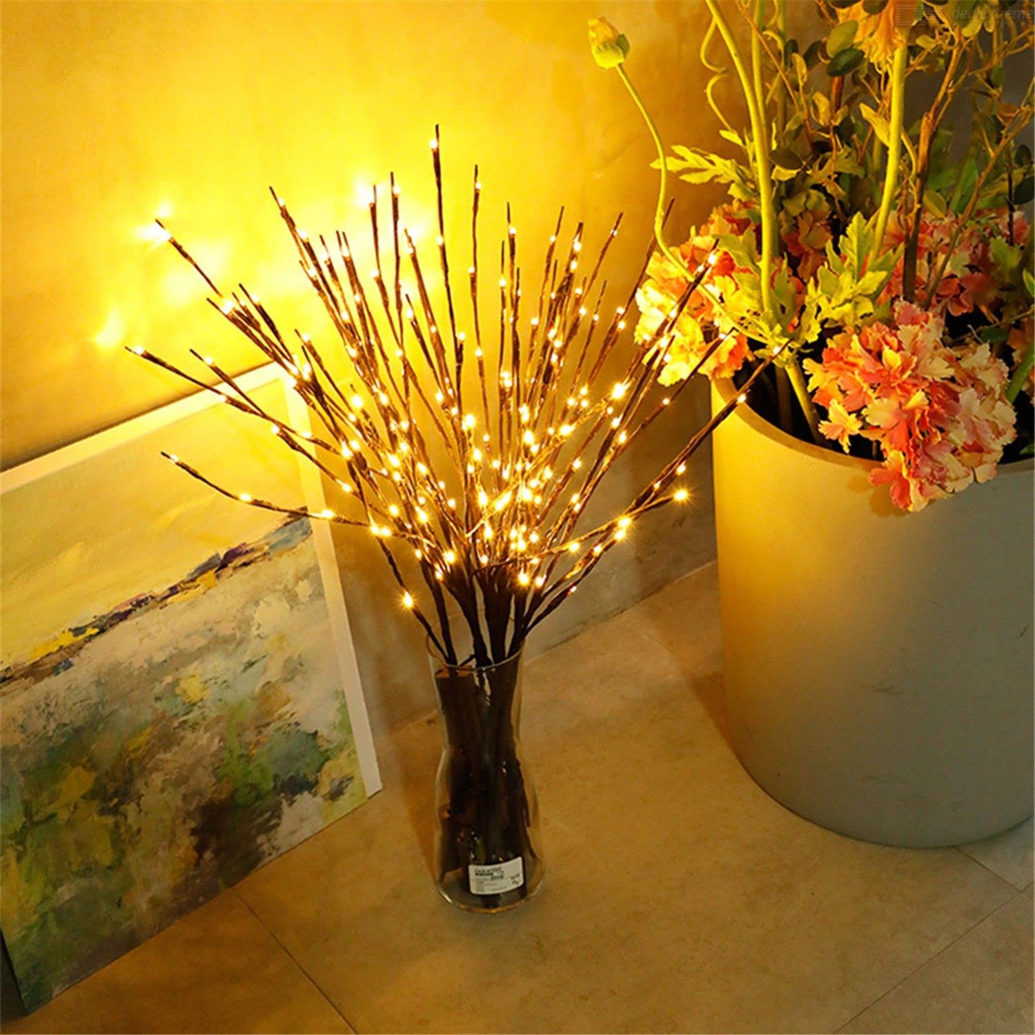 DK177 2 Pack Led Branch Light Battery Operated Lighted Branch Vase Filler Willow Tree Artificial Little Twig Power Brown 30 Inch 20 LED for Home Romantic Decoration, Warm White