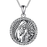 AINFQY Virgin Mary Necklace 925 Sterling Silver Virgin Mary Pendant Catholic Miraculous Medal Necklace Virgin Mary Jewelry Gifts for Women
