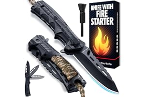 GRAND WAY Pocket Knife for Men - Spring Assisted Knife with Fire Starter Whistle Paracord Handle - Tactical Folding Blade - Best for Survival Hiking Hunting Camping - Birthday Gifts Idea for Dad Husband 6772