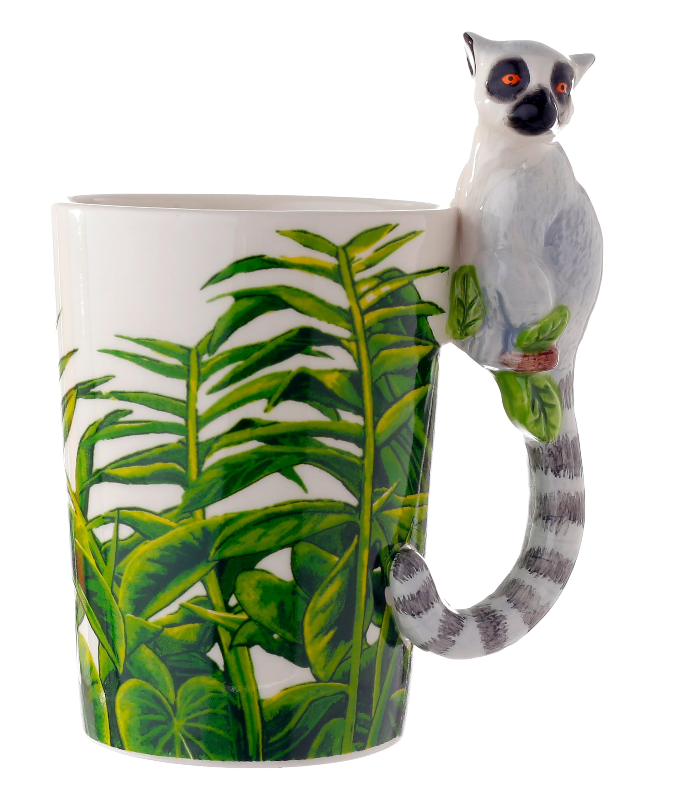 Puckator Lemur with Jungle Decal Ceramic Shaped Handle Tea Coffee Mug - Funny Home Accessories - Cute Gifts for Girlfriend Large Mugs for Men Women Hot Drinks Cups Presents Secret Santa Gift Cup Set