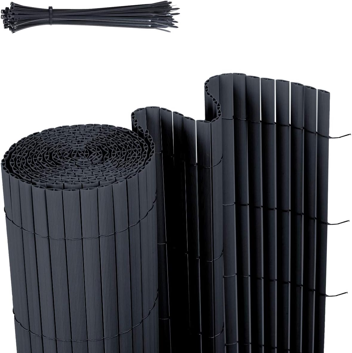 Sekey PVC Sichtschutzmatte Sichtschutzzaun Wetterfest Verstärkt Starke Privatsphäre für Garten, Balkon und Terrasse, mit Strukturierte Oberfläche, mit Kabelbindern, 100 x 500 cm, Anthrazit