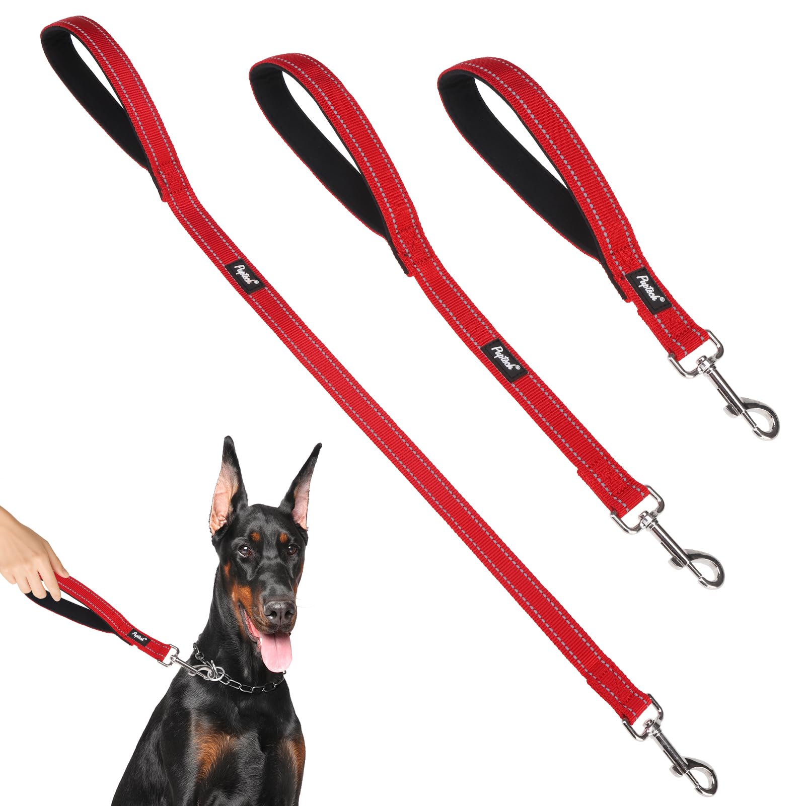 Photo 1 of ***harness***PUPTECK Reflective Short Dog Leashes - 3 Packs 2.5ft/ 1.5ft/ 1ft Nylon Leash with Strong Clip, Soft Padded Handle, Durable Training Leash for Large Small Medium Dogs Walking Outside, Red