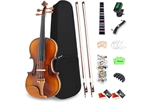 Oneder Premium Tiger-Pattern 4/4 Violin Set for Adults Beginners - Full Size Vintage Fiddle for Students with Hard Case, Bow, Shoulder Rest, Rosin, Tuner, Extra Bridge Strings