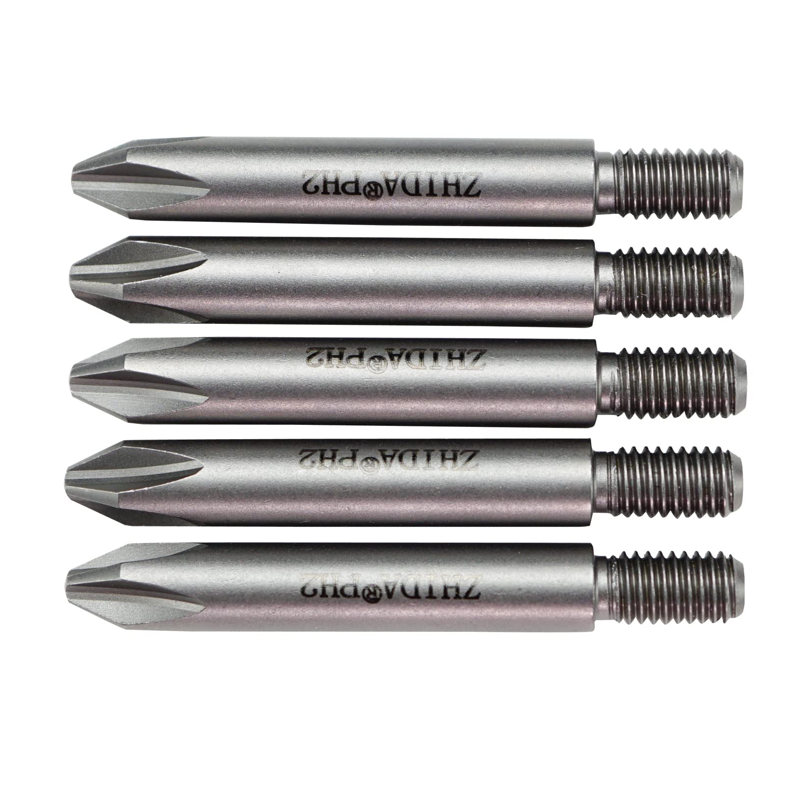ZHIDA M5 Screw Shank Driver Bit PH2 Thread Screwdriver Bit Phillips No.2 Bit 5 PCS