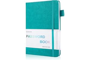 TIANKOOL Password Book with Alphabetical Tabs-Hardcover Password Keeper for Internet & Computer Login, Recording Addresses, Usernames, Passwords, Password Organizer Notebook for Home or Office, 5.1x7 in, Teal