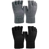lifwimner 2 Pairs Winter Fingerless Gloves for Women Men Warm Knitted Half Finger Gloves for Running Driving Working